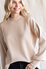 Beige Knit Mock Neck Long Sleeve Top