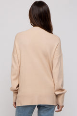 Beige Knit Mock Neck Maternity Long Sleeve Top