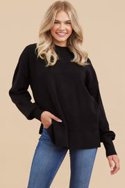 Black Knit Mock Neck Long Sleeve Top