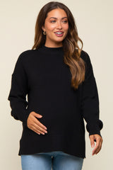 Black Knit Mock Neck Maternity Long Sleeve Top