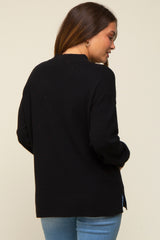 Black Knit Mock Neck Maternity Long Sleeve Top