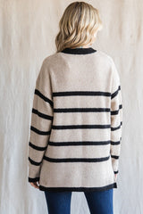 Beige Striped Knit Lightweight Sweater