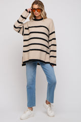 Beige Striped Knit Lightweight Maternity Sweater