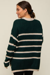 Hunter Green Striped Knit Lightweight Maternity Sweater