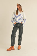 Periwinkle Striped Drop Shoulder Sweater