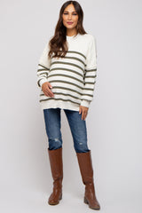 Olive Striped Drop Shoulder Maternity Sweater