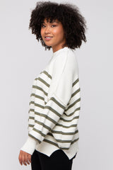 Olive Striped Drop Shoulder Sweater