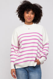 Pink Striped Drop Shoulder Sweater