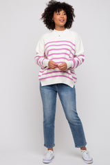 Pink Striped Drop Shoulder Sweater