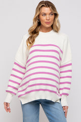 Pink Striped Drop Shoulder Maternity Sweater