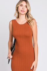 Rust Sleeveless Ribbed Maxi Dress