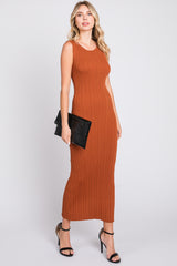 Rust Sleeveless Ribbed Maxi Dress