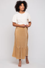 Taupe Plisse Maxi Skirt