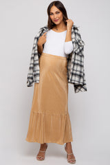 Taupe Plisse Maternity Maxi Skirt