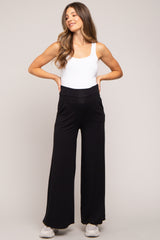 Black Foldover Band Wide Leg Maternity Lounge Pants