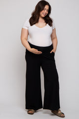 Black Foldover Band Wide Leg Maternity Plus Lounge Pants