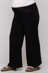 Black Foldover Band Wide Leg Maternity Plus Lounge Pants