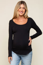 Black Basic Long Sleeve Maternity Top