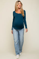 Dark Teal Basic Long Sleeve Maternity Top