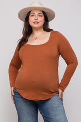 Camel Basic Long Sleeve Plus Maternity Top