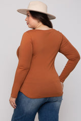 Camel Basic Long Sleeve Plus Maternity Top