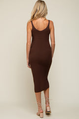 Brown Sleeveless V-Neck Maternity Sweater Dress