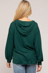 Forest Green Button Accent Hooded Maternity Henley Top