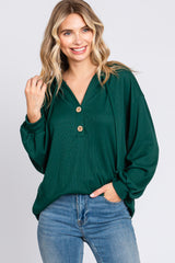 Forest Green Button Accent Hooded Maternity Henley Top