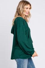 Forest Green Button Accent Hooded Henley Top