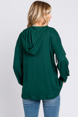 Forest Green Button Accent Hooded Henley Top