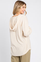 Beige Button Accent Hooded Henley Top