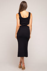 Black Sleeveless Side Cutout Maternity Midi Dress