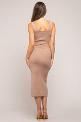 Mocha Sleeveless Side Cutout Maternity Midi Dress