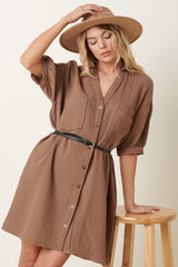 Mocha Maternity Mini Shirt Dress