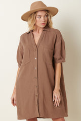 Mocha Mini Shirt Dress