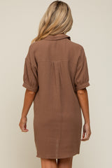 Mocha Maternity Mini Shirt Dress