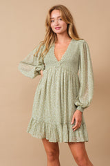 Sage Floral Smocked Long Sleeve Maternity Dress