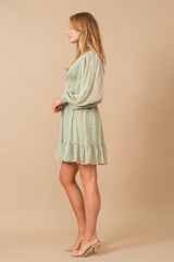 Sage Floral Smocked Long Sleeve Dress