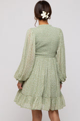 Sage Floral Smocked Long Sleeve Maternity Dress