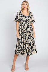 Black Floral Puff Sleeve Tiered Maternity Dress