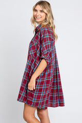 Burgundy Plaid Oversized Mini Dress