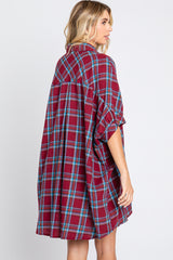 Burgundy Plaid Oversized Mini Dress