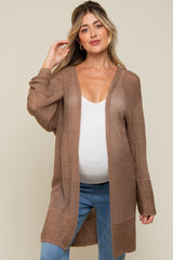 Mocha Open Knit Maternity Cardigan