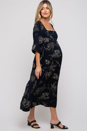 Navy Floral Squared Neck Maternity Midi Dress