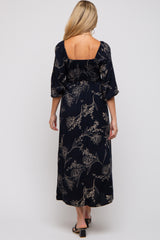 Navy Floral Squared Neck Maternity Midi Dress