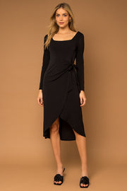 Black Long Sleeve Side Tie Midi Dress