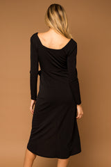 Black Long Sleeve Side Tie Midi Dress