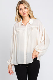 Cream Semi Sheer Button Up Blouse