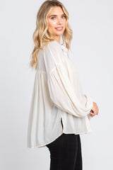 Cream Semi Sheer Button Up Blouse