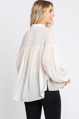 Cream Semi Sheer Button Up Blouse